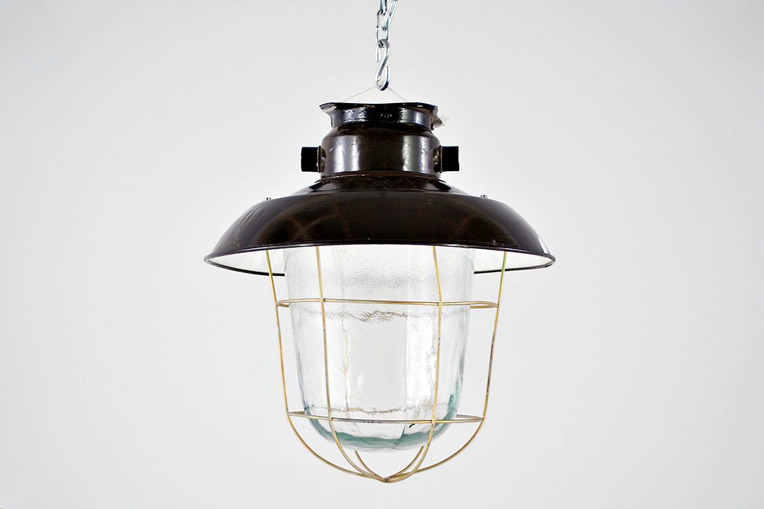 Foto Industrial Pendant Lamp Glassbowl Wires 1949 h40