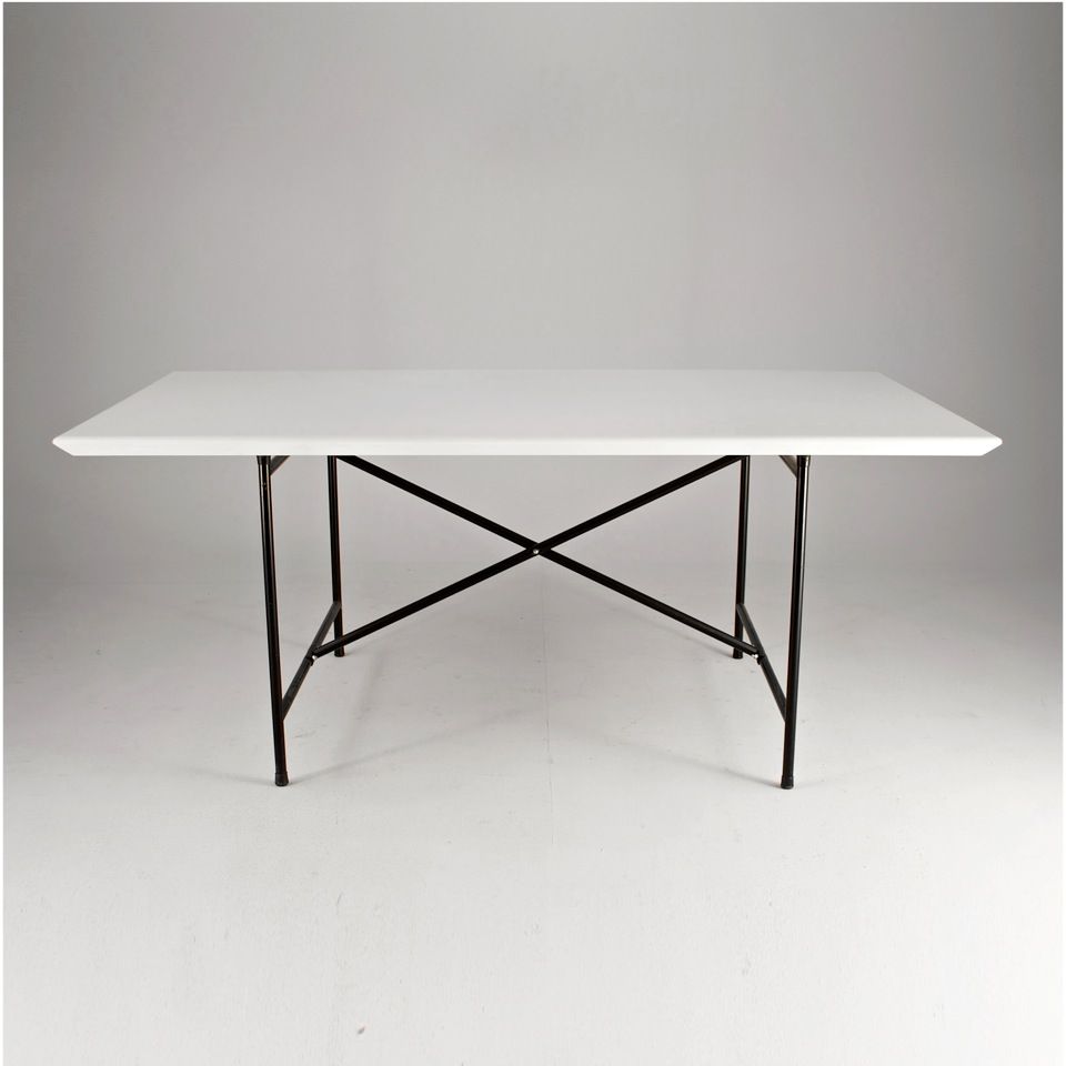 Foto Eiermann Office Table with Glossy White Top and Black Frame 1962 h70x170x90