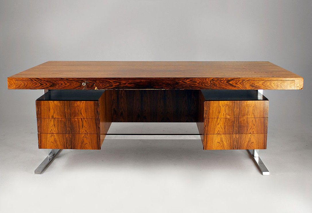 Foto German Rosewood Desk with Chrome Frame 1965 h77x200x100