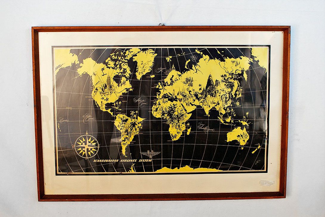Foto Huge World Map Scandinavian Airlines 1960´s h57x83 22E2