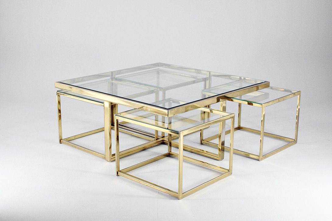Foto Maison Charles Coffee Table and Side Tables Gold h45x104x104 //