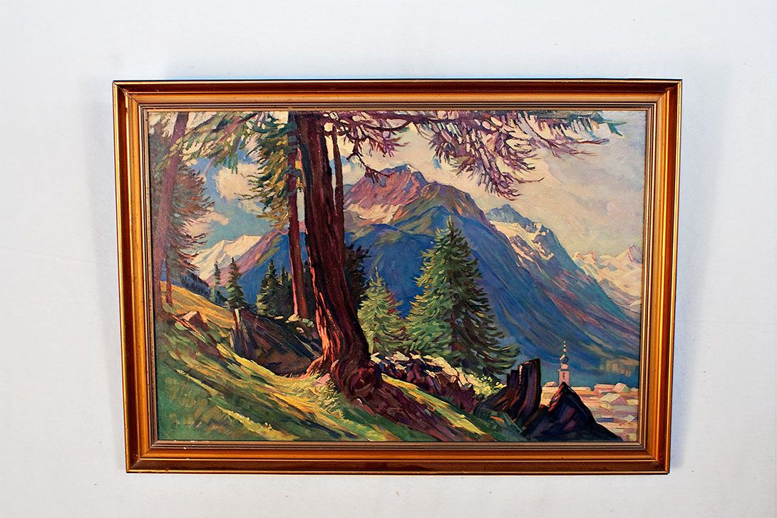 Foto Expressive Oil Painting Mountain Village Bavaria 1955 h51x72 29B4