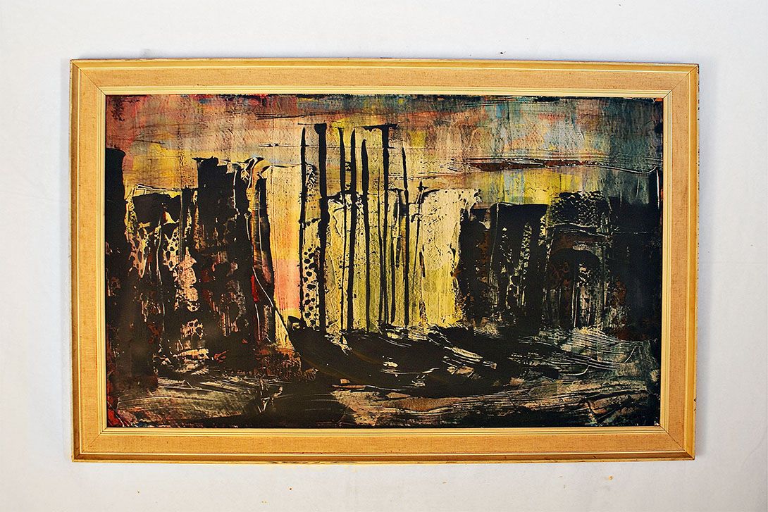 Foto Abstract Oil Painting Ships Between the Cliffs h74x116 37B2