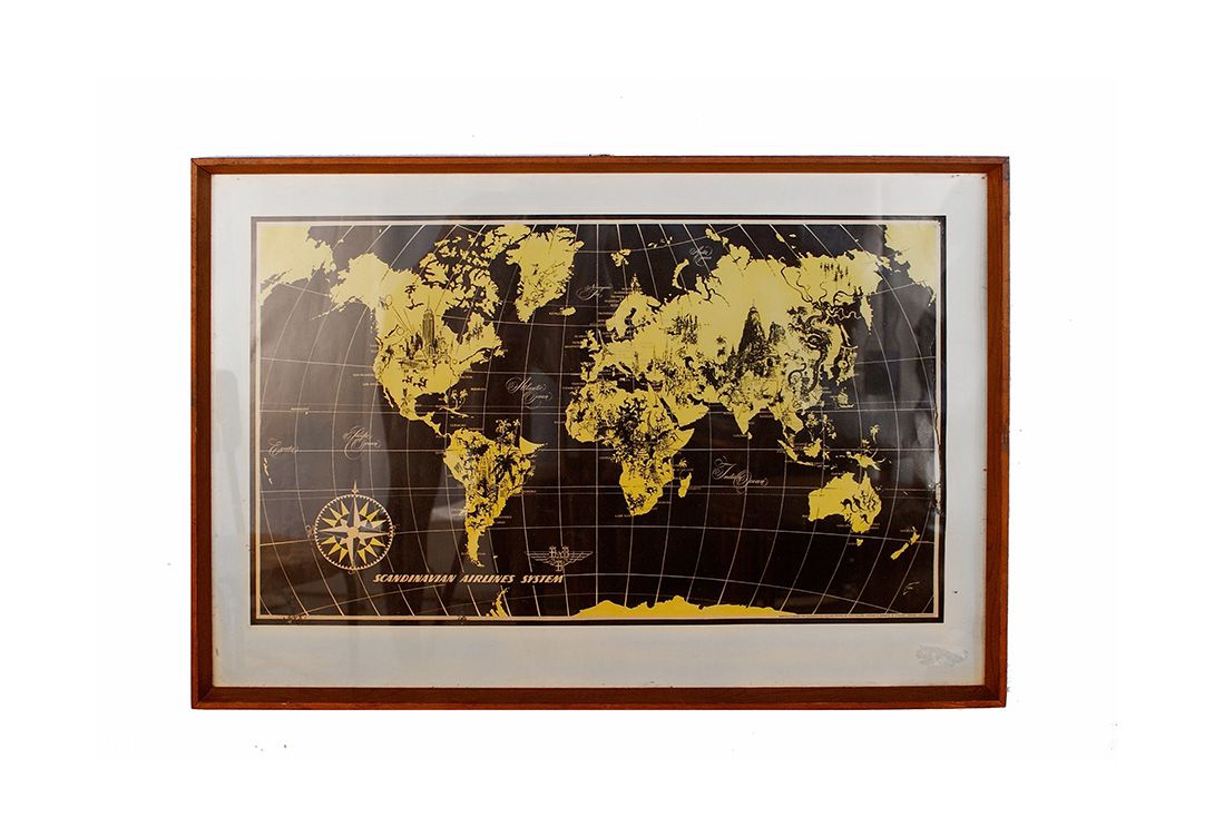 Foto Huge World Map Scandinavian Airlines 1960´s h57x83 22E2