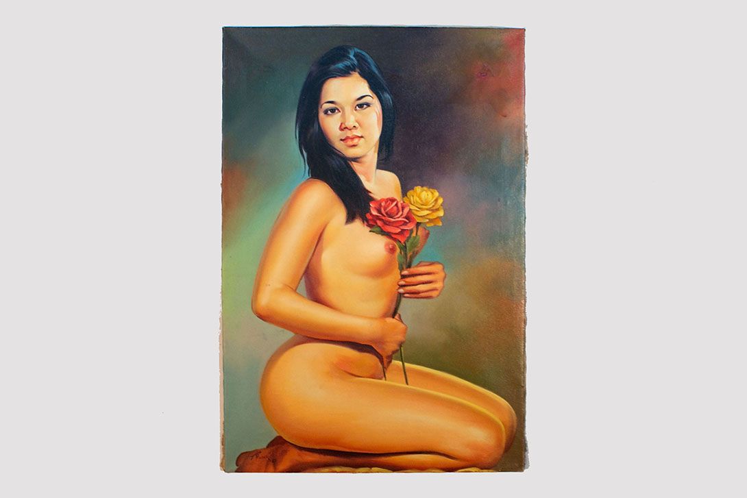 Foto Oil Painting Pinup with Two Roses 90x60cm 20E12