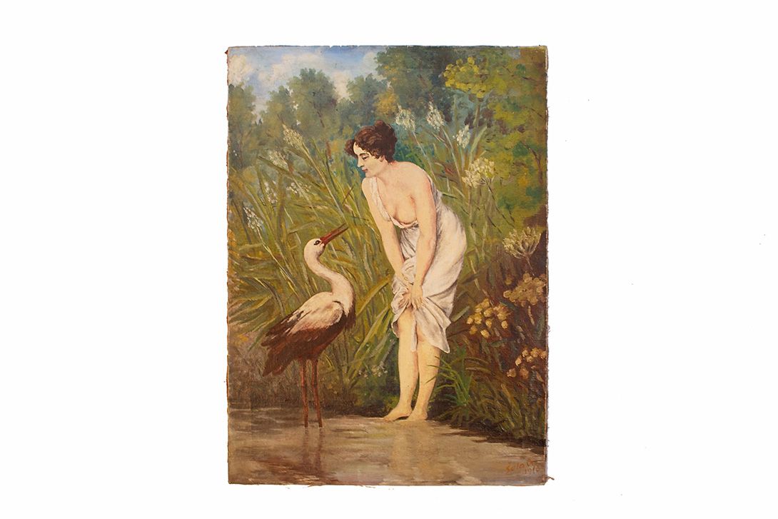 Foto Oil Painting Girl with Stork h59x42