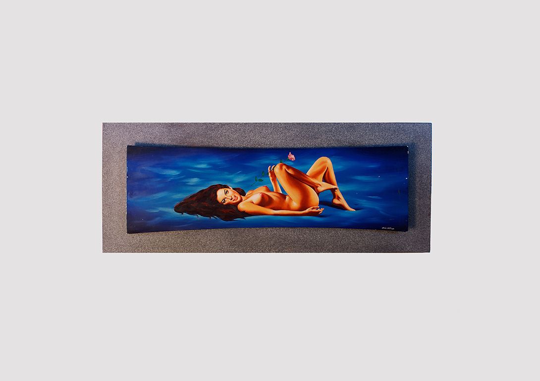 Foto Oil Painting Lying Pinup with Blue Background h50x120 32A11