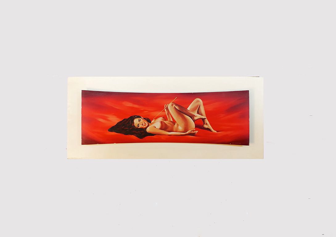 Foto Oil Painting Lying Pinup with Red Background h50x120 32A12