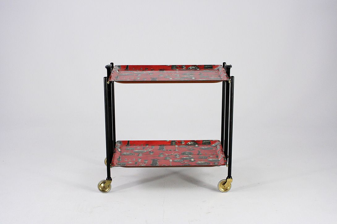 Foto Red Serving Cart with Silver Kitchen Theme h66x68x41