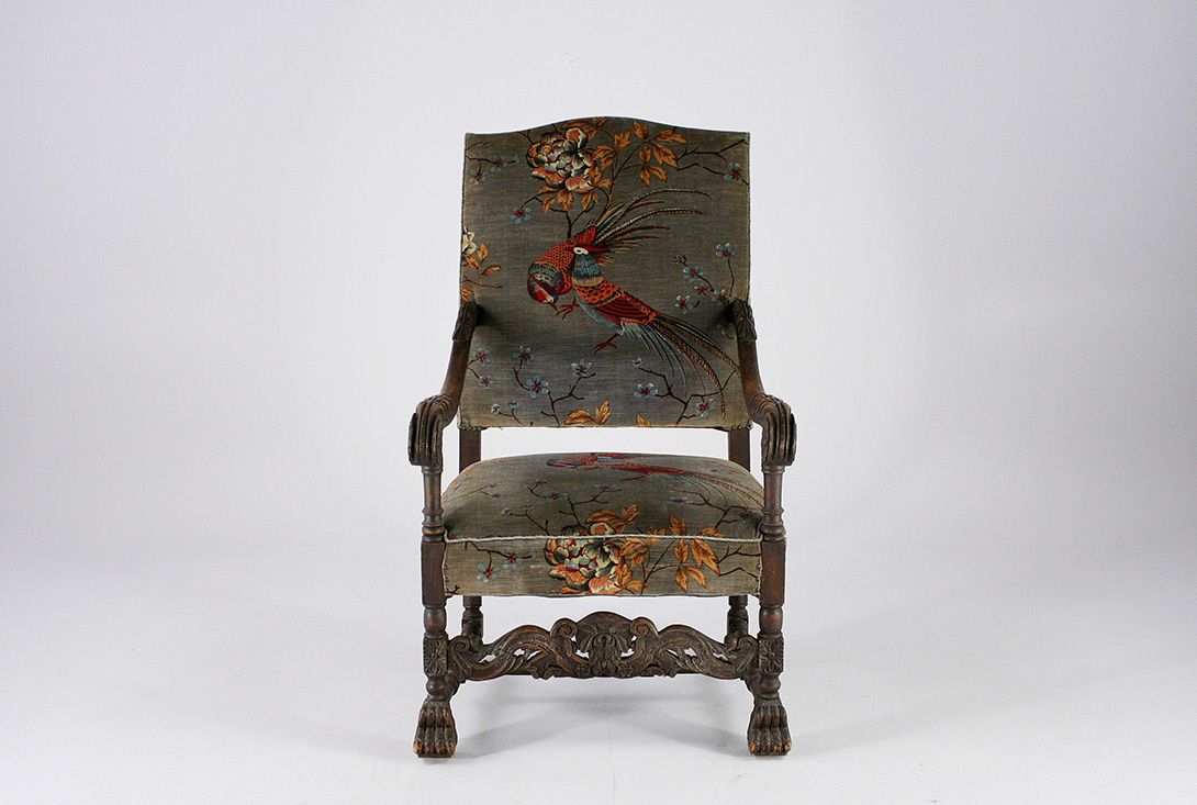Foto Armchair with Birds on Velvet an Cushion Spreewald 1900