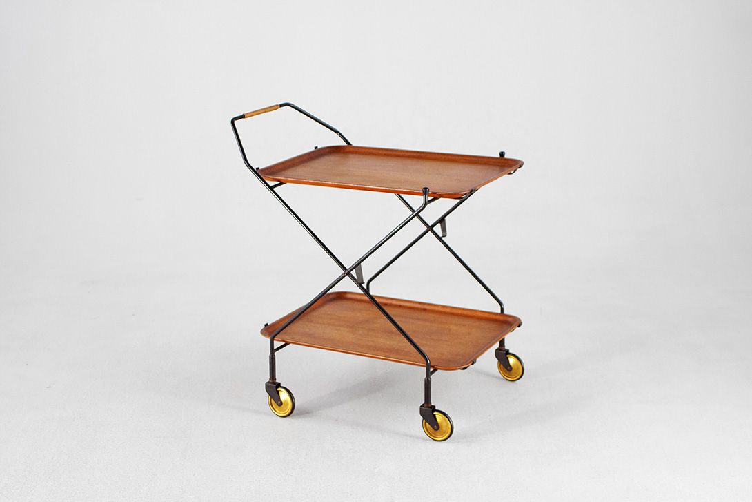 Foto Danish Teak Serving Cart 1959 h68x65x48