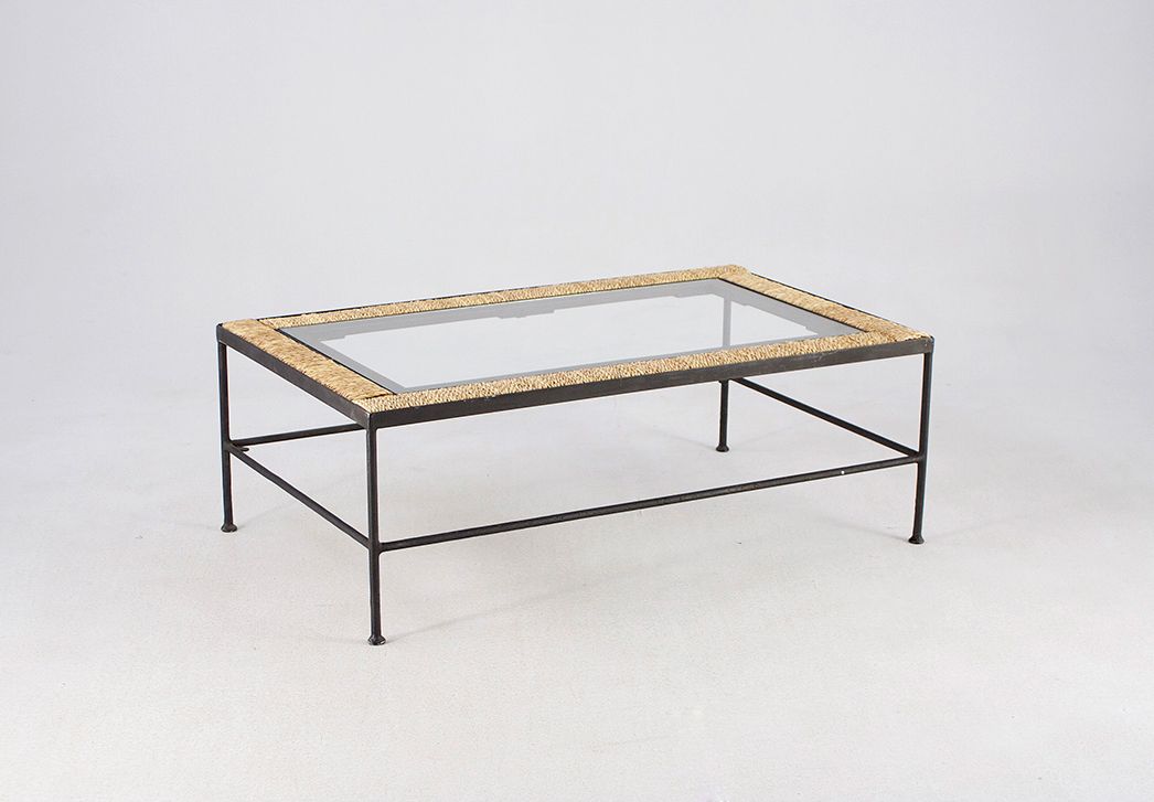 Foto Mediterranean Coffee Table with Glass & Reed Frame 1970 h35x100x60