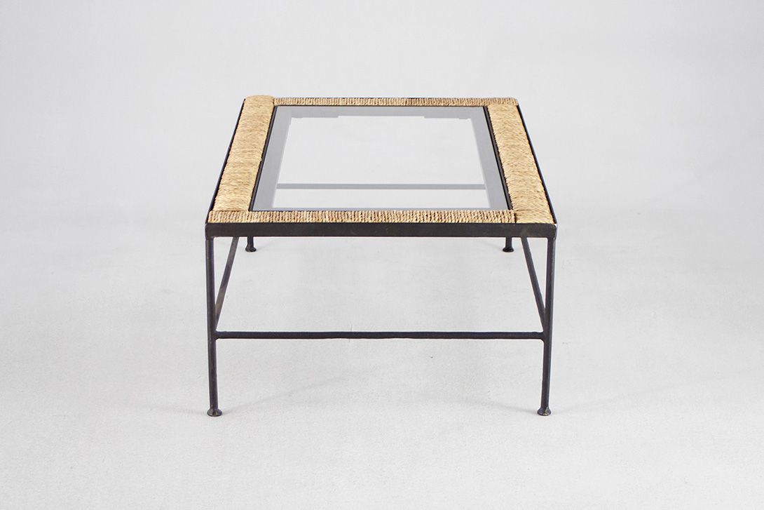 Foto Mediterranean Coffee Table with Glass & Reed Frame 1970 h35x100x60