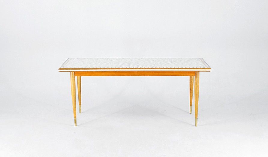Foto Wooden Mosaic Coffee Table with Brass Feet h54x132x56
