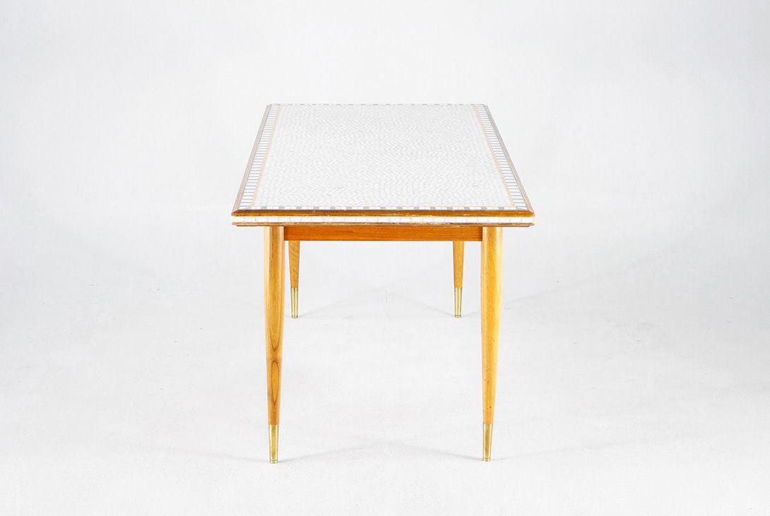 Foto Wooden Mosaic Coffee Table with Brass Feet h54x132x56