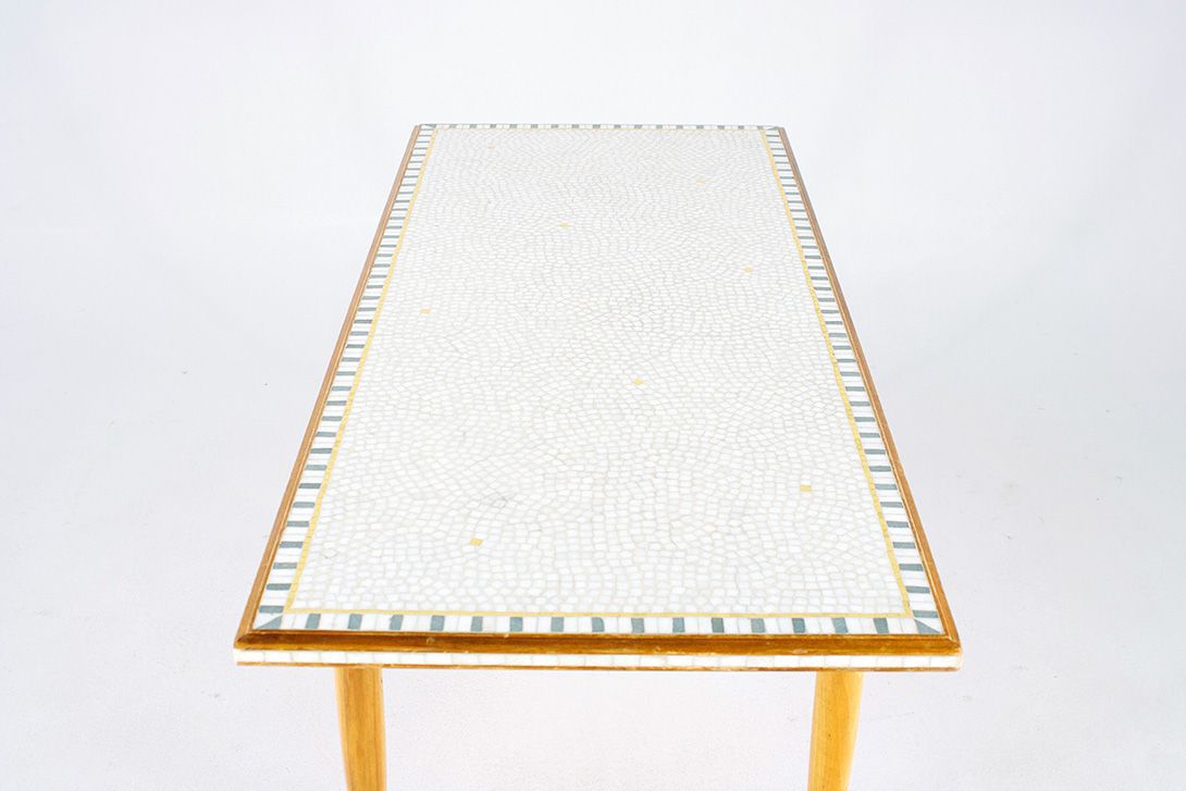 Foto Wooden Mosaic Coffee Table with Brass Feet h54x132x56