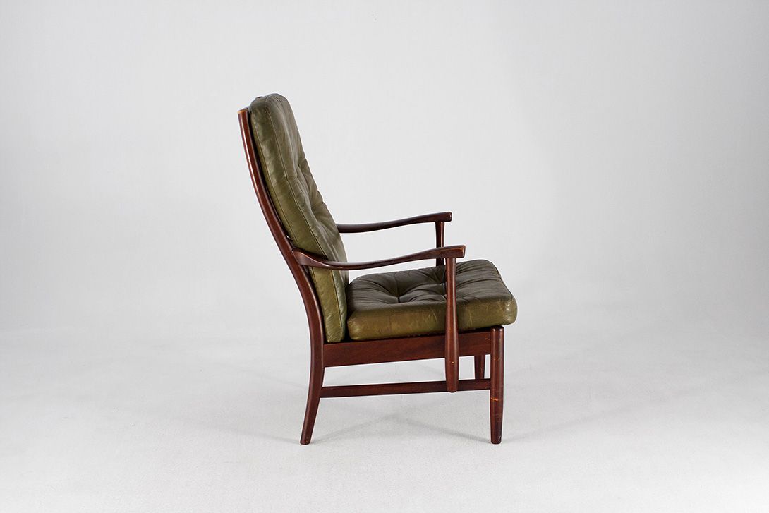 Foto Scandinavian Oak Leather Armchair Green 1960