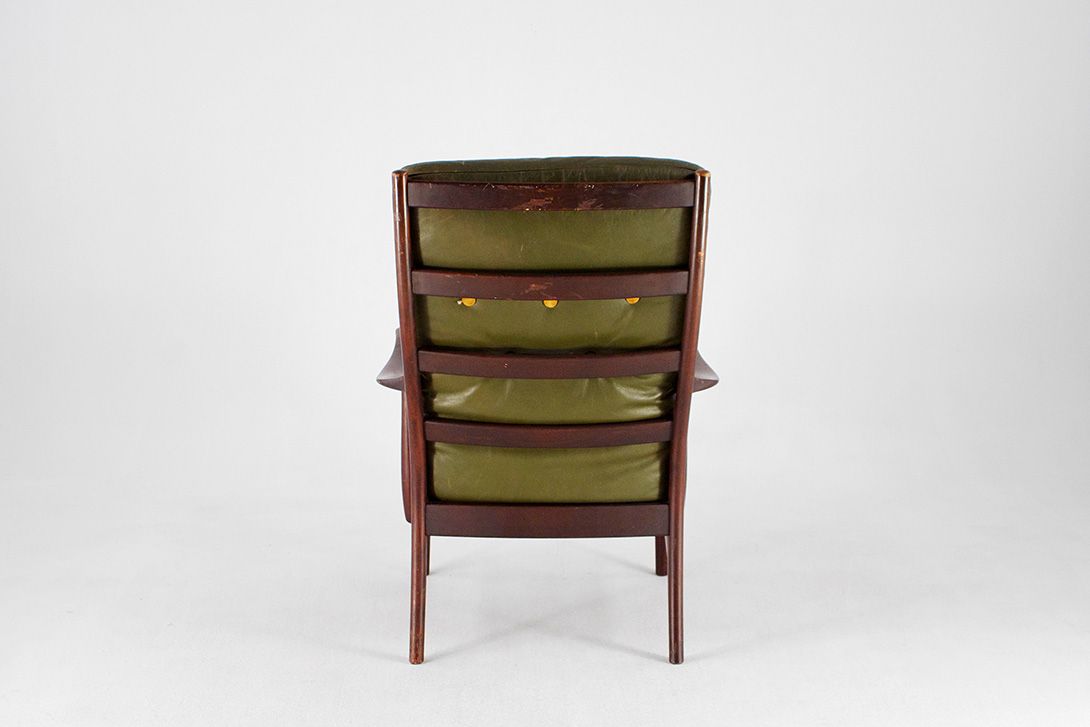 Foto Scandinavian Oak Leather Armchair Green 1960
