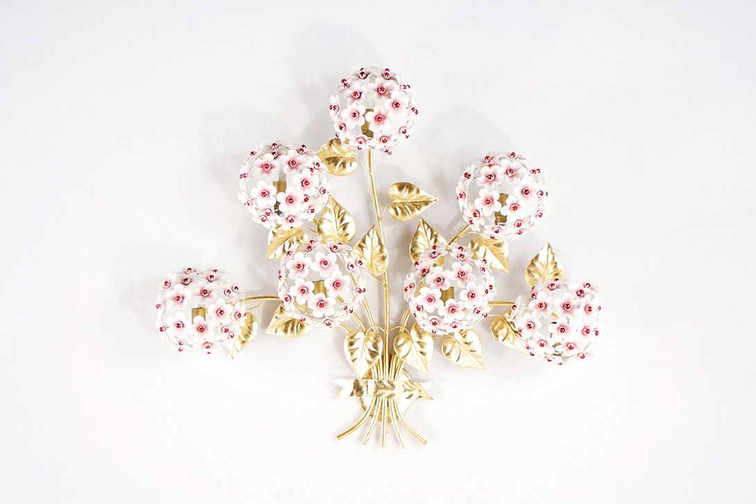 Foto Large Gold Plated Bouquet of Flowers Wall Sconce Hollywood Regency Style 1960 h80