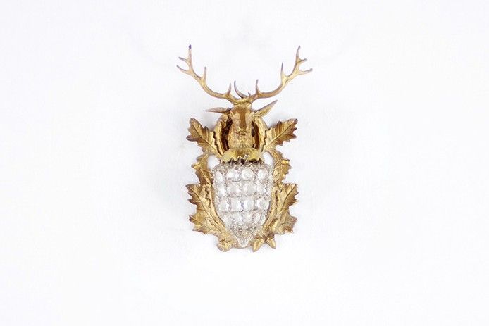 Foto Wall Lamp Brass Deer and Tiny Crystal Chandelier h32
