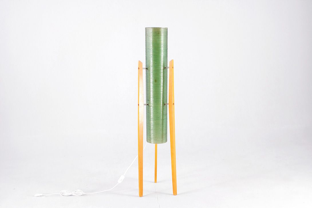 Foto Floor Lamp Tripod with Shellac Shade GDR 1956 h115 G2