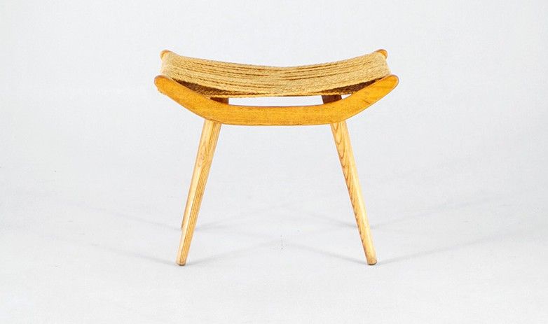 Foto Mid Century Stool with Roped Upholstery Bohemia 1925