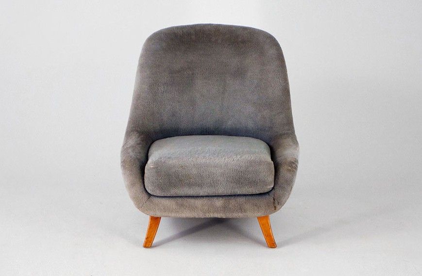Foto Mid-Century Armchair Faux Fur Grey 1956