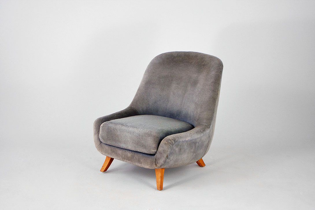 Foto Mid-Century Armchair Faux Fur Grey 1956