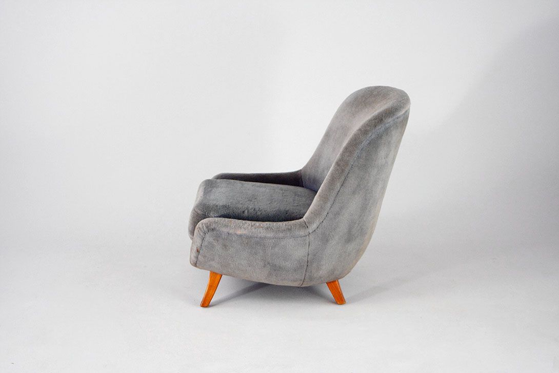 Foto Mid-Century Armchair Faux Fur Grey 1956