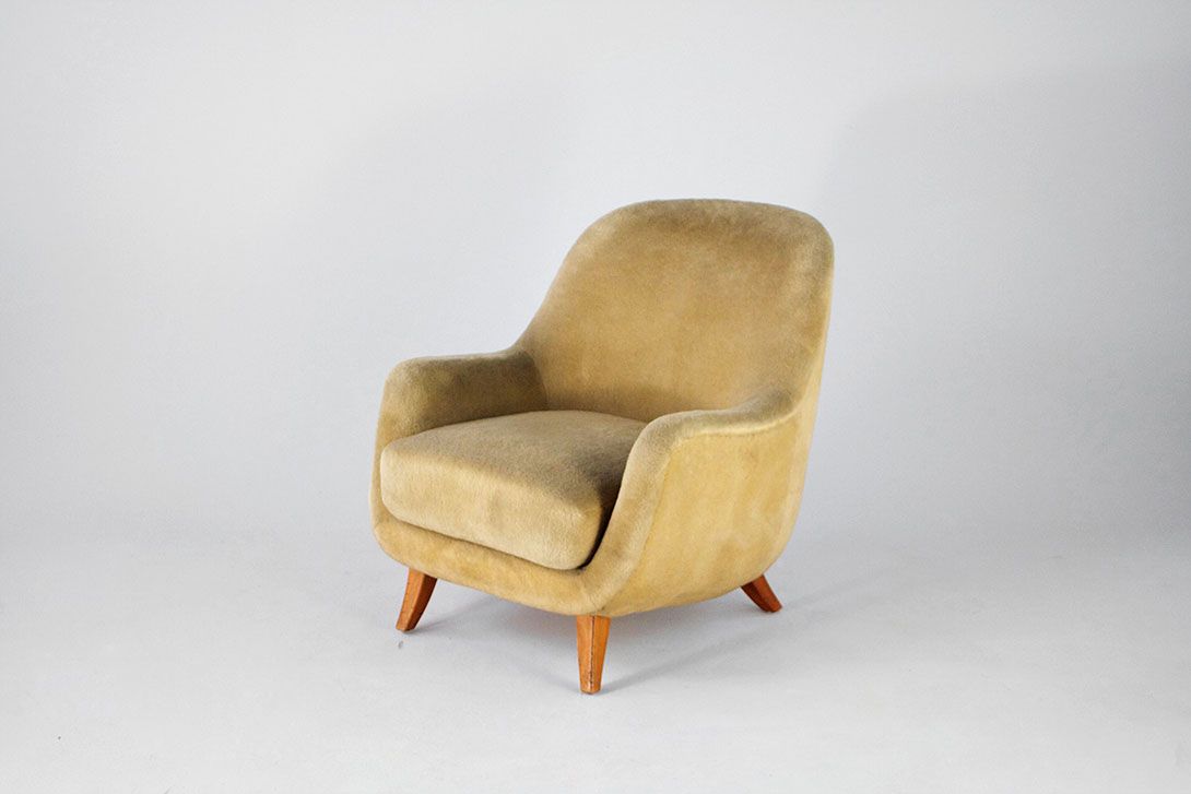 Foto Armchair Greige Velvet Germany 1953