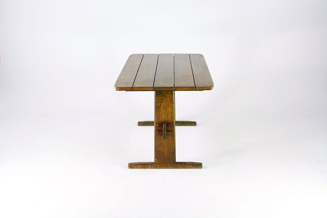 Foto Green Wooden Table with matching Chairs Denmark 1975 h70x72x125