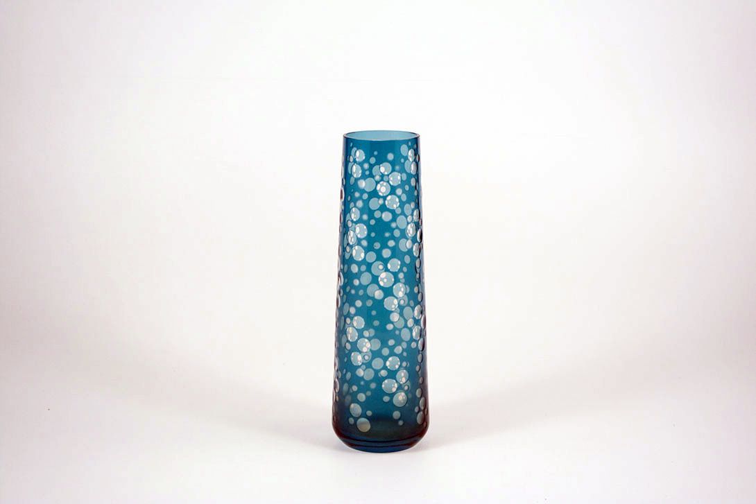 Foto Blue Glass Table Vase with Bubbles h26