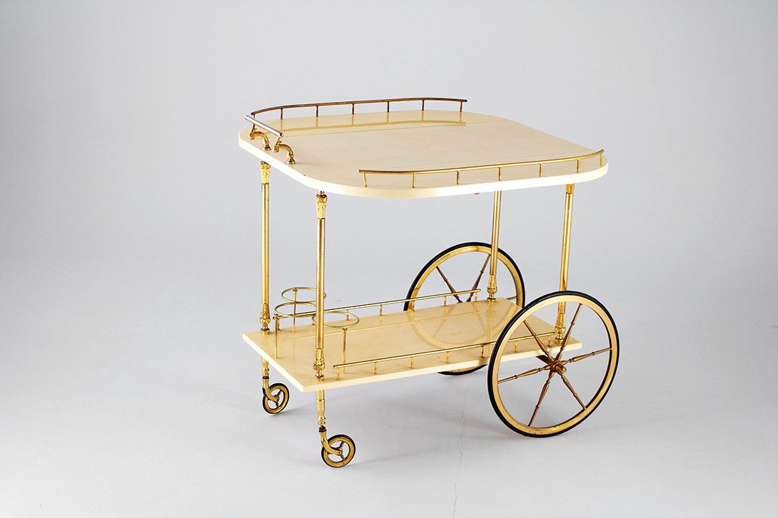 Foto Serving Cart Brass Statics and Beige Platforms Round 1962 h71x75x79