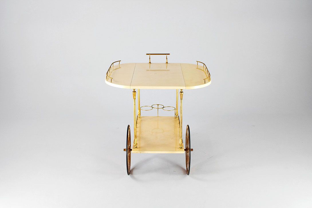 Foto Serving Cart Brass Statics and Beige Platforms Round 1962 h71x75x79