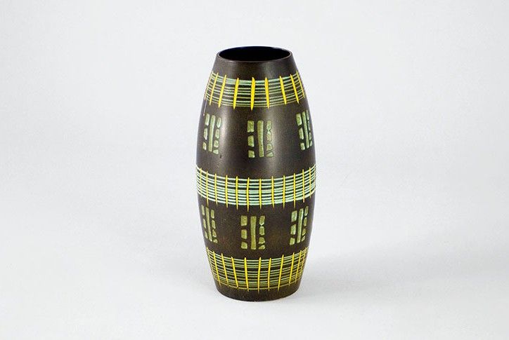 Foto Tall Ceramic Floor Vase Scratched Green Lines h52 B7