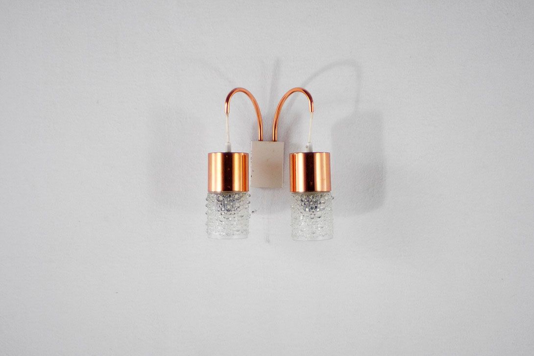 Foto GDR Wall Lamp Copper Glass Twins 1964 h33