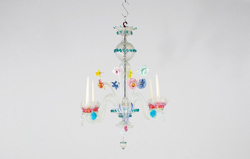 Foto Crystal Murano Chandelier with Colorful Flowers ø80