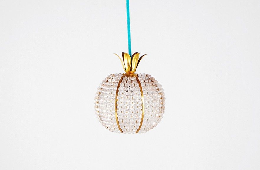 Foto Pendant Lamp Brass with Glass Pearls 1954 h18