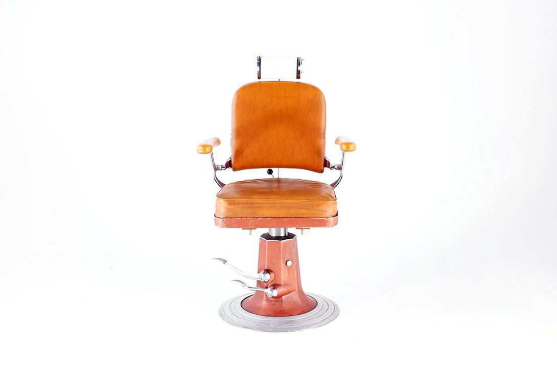 Foto 50&#8217;s Barber Chair, Cognac Coloured Leather Upholstery
