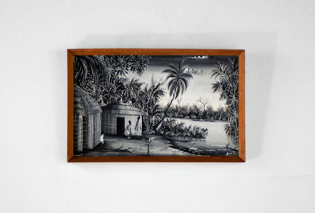 Foto Oil Painting Huts at the River Black/White 1967 h41x63 27D13