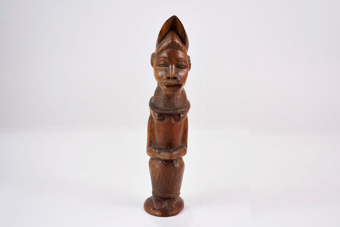 Foto African Carved Wood Sculpture, Topless Woman