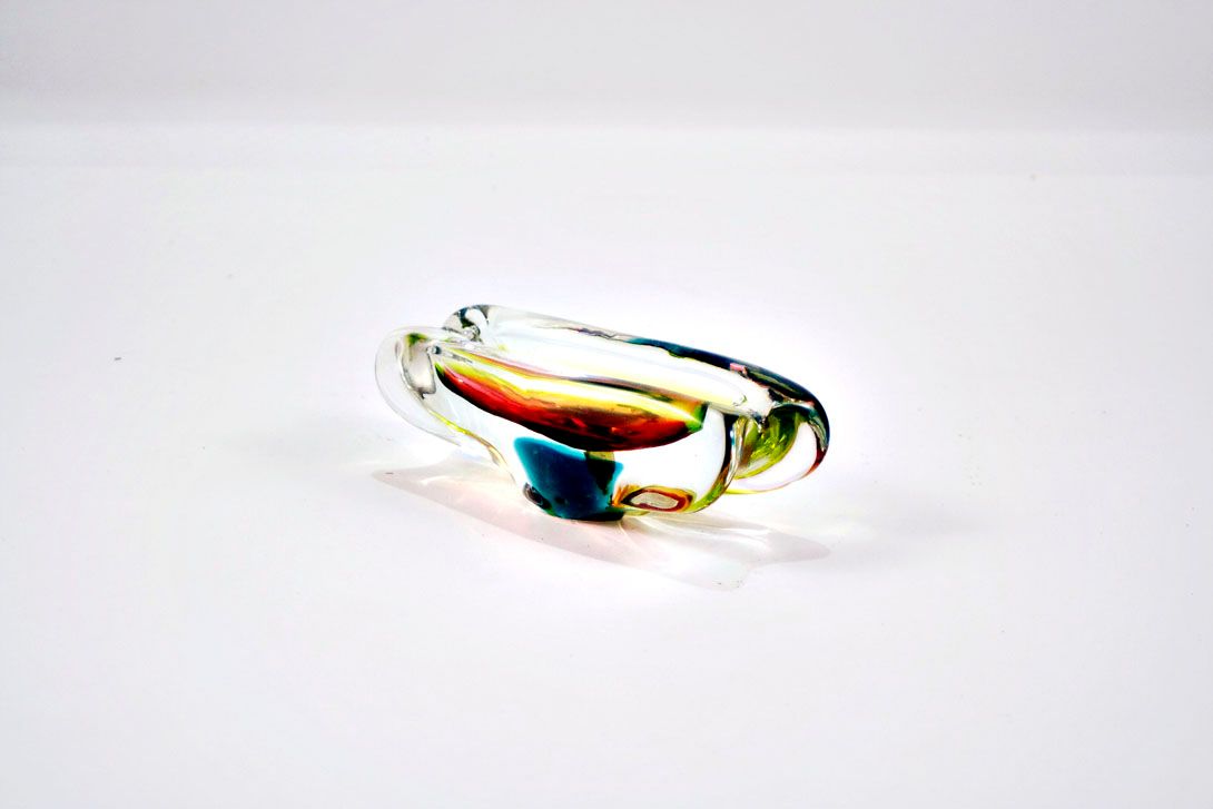 Foto Smooth, Thick Glass Ashtray, Transparent with Coloured Inclusions
