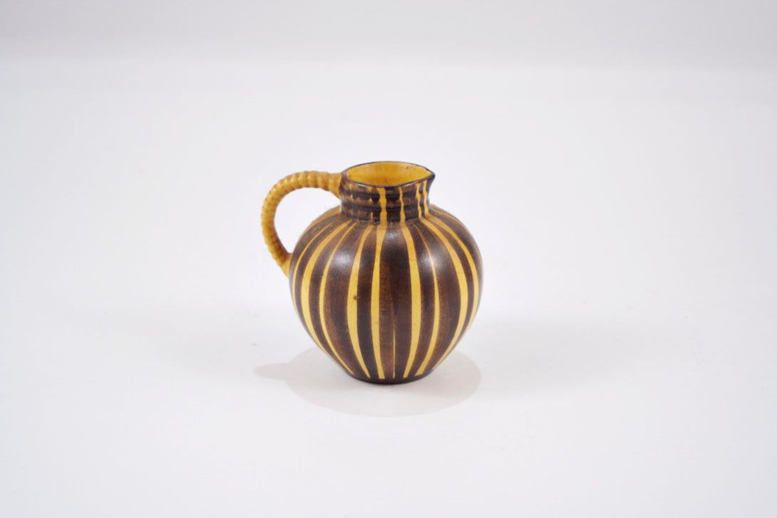 Foto Ceramic Jug Vase, Stripes, Brown/Yellow h12 B5