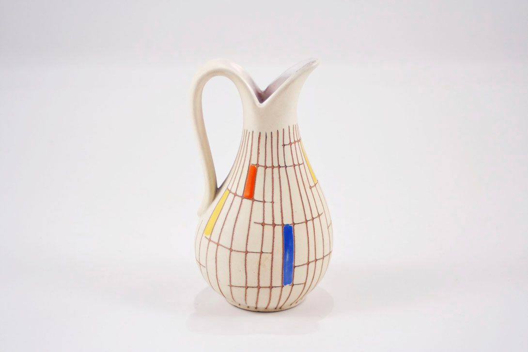 Foto Ceramic Jug Vase, Crosslines &#038; Multicoloured Squares h18 A5
