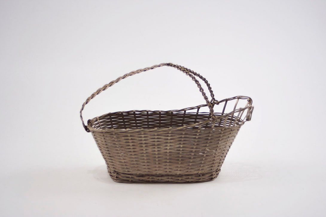 Foto 30&#8217;s Basket Wine Holder, Woven Metal Handle, France