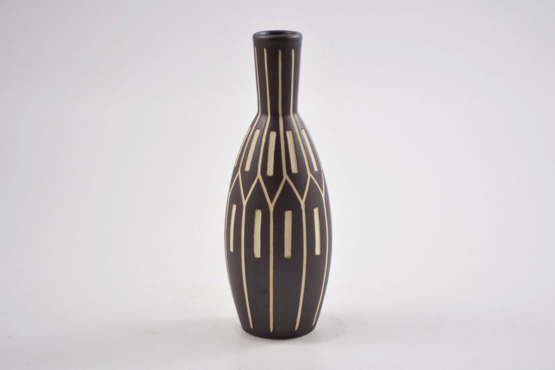 Foto Ceramic Vase, Stripes &#038; Squares, Black/Beige A6