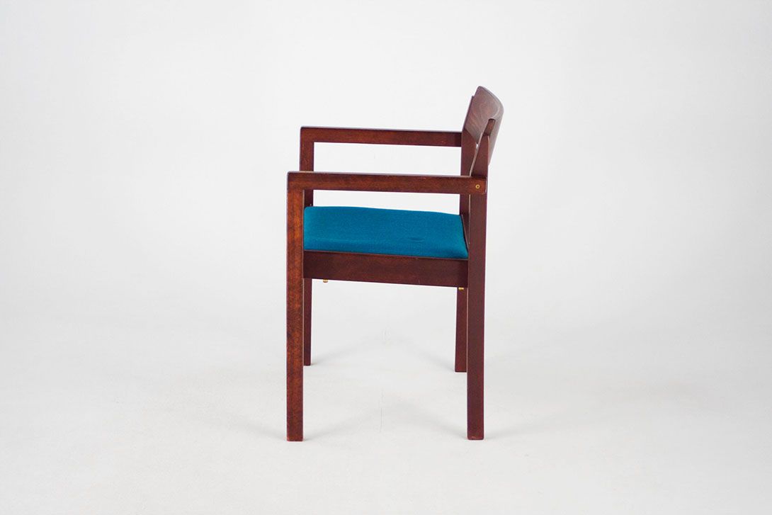 Foto Wooden Armchair with Blue Textile Seat