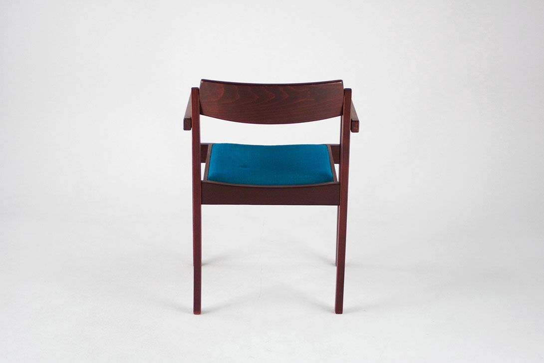 Foto Wooden Armchair with Blue Textile Seat