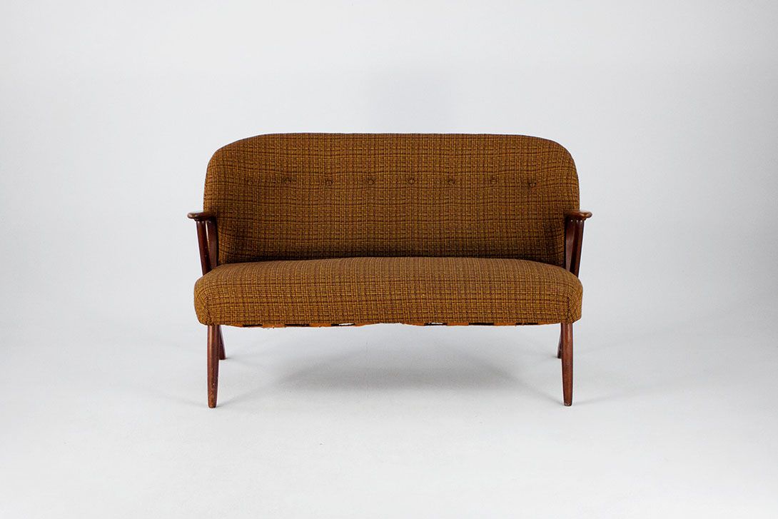 Foto Brown Checked Sofa Germany 1950 h80x133x73
