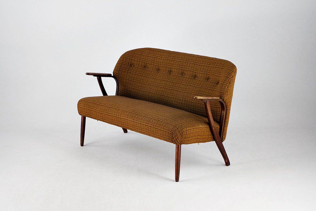 Foto Brown Checked Sofa Germany 1950 h80x133x73